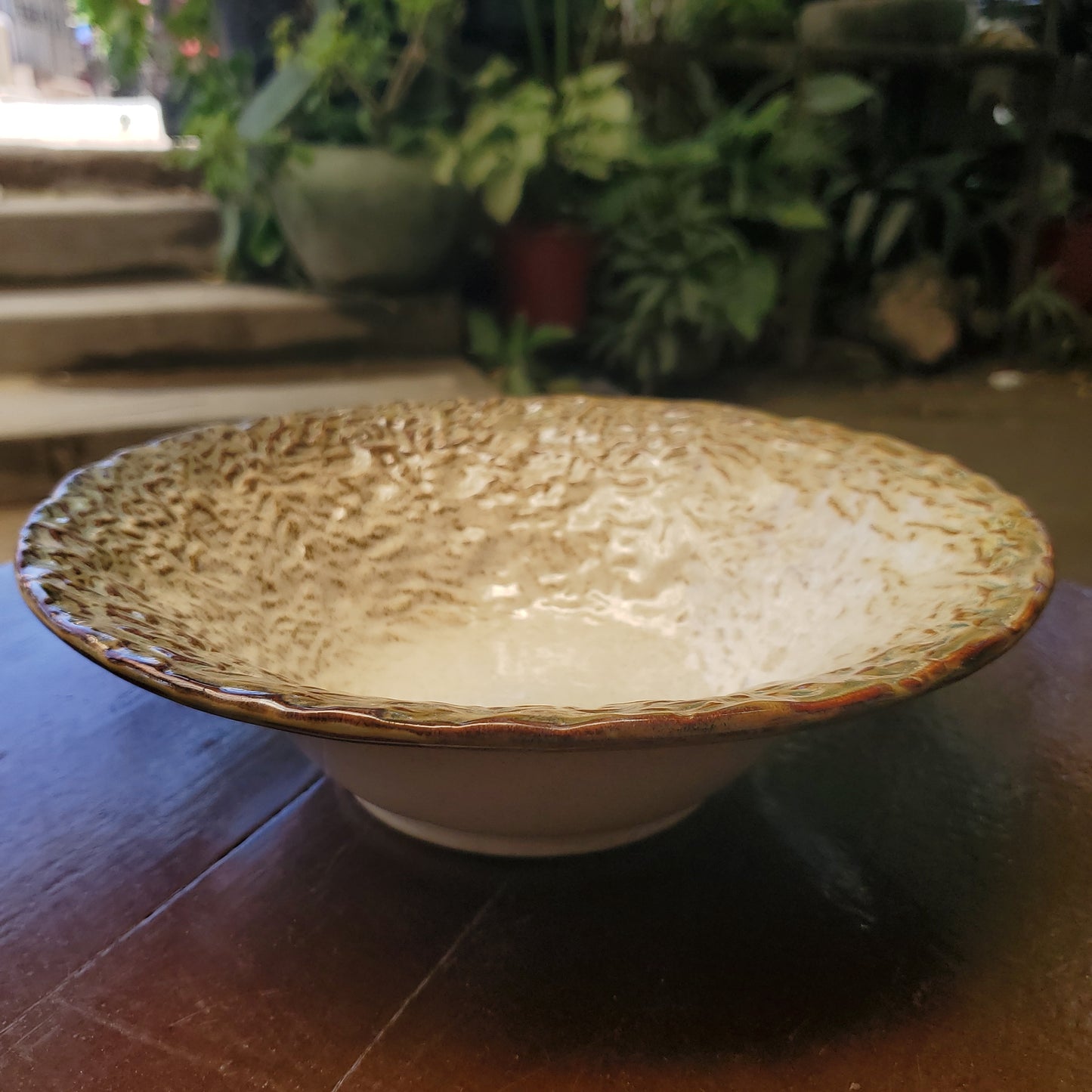 Ceramic Plate - Ramen Bowl - White/Brown