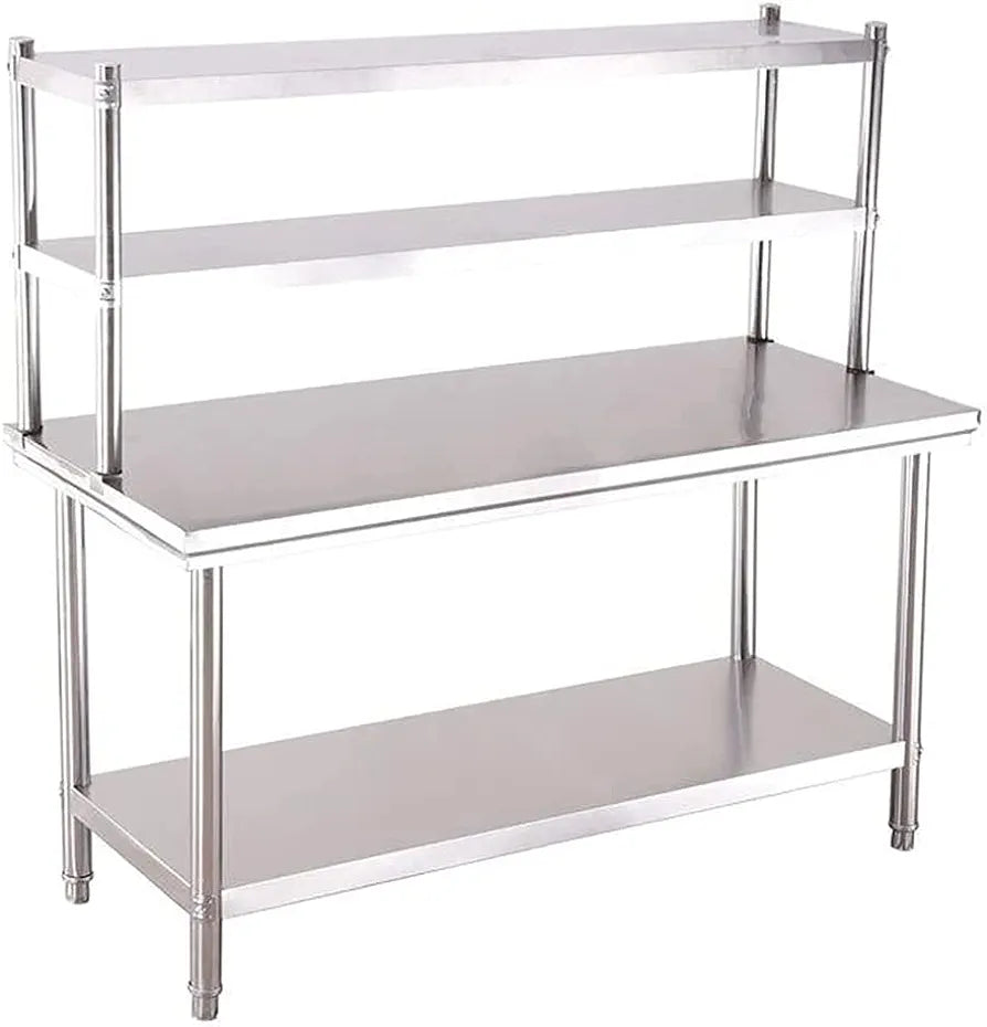 Stainless steel Kitchen Working Table with Double Overshelf