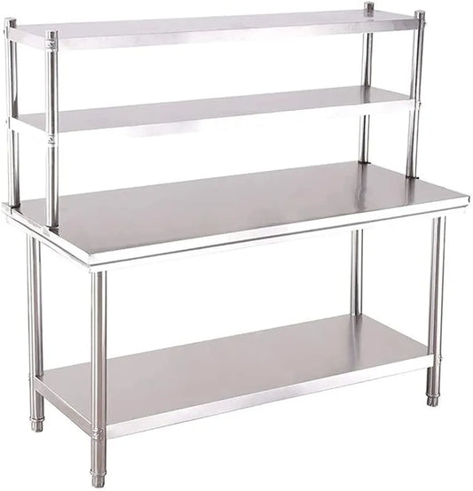 Stainless steel Kitchen Working Table with Double Overshelf