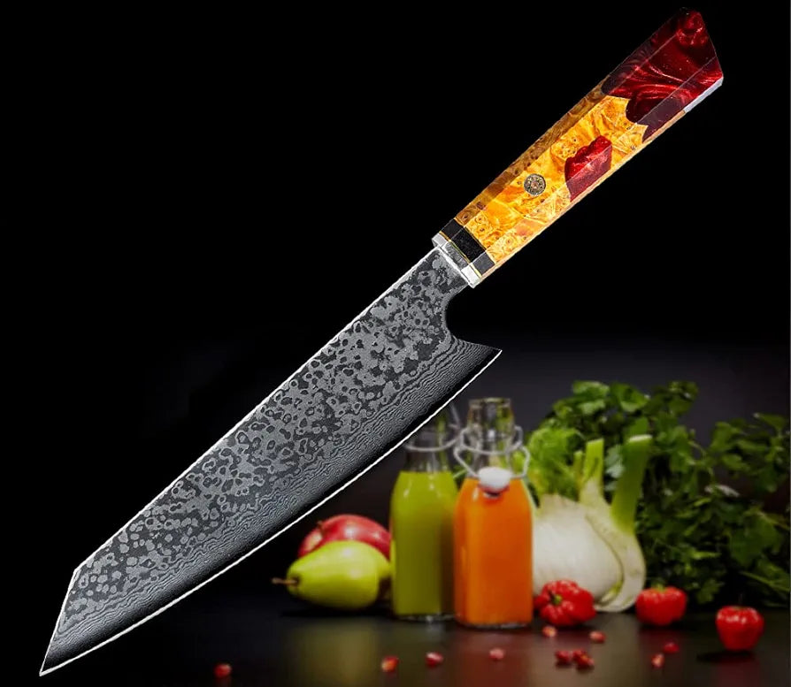 Damascus Knife with Colorful Handle