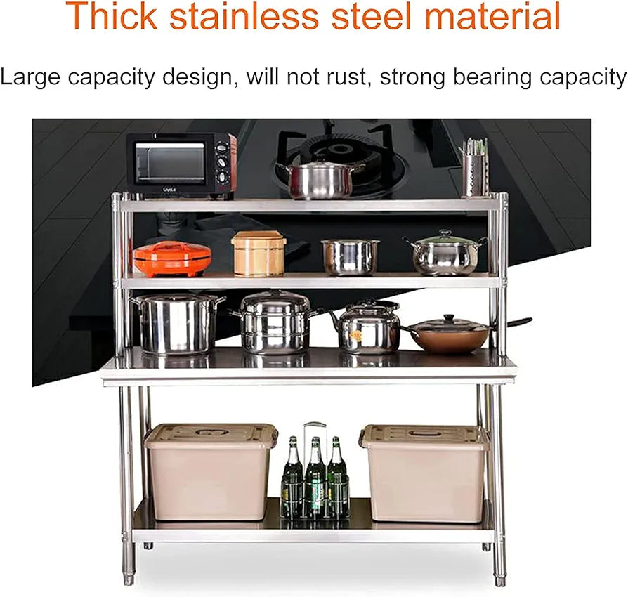 Stainless steel Kitchen Working Table with Double Overshelf