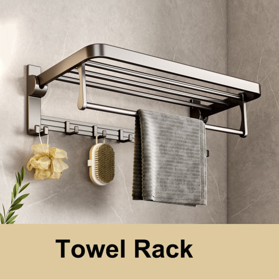 Wall mounted Towel Rail with Hooks, Foldable