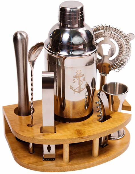 Bartending Set Stainless steel with wooden holder